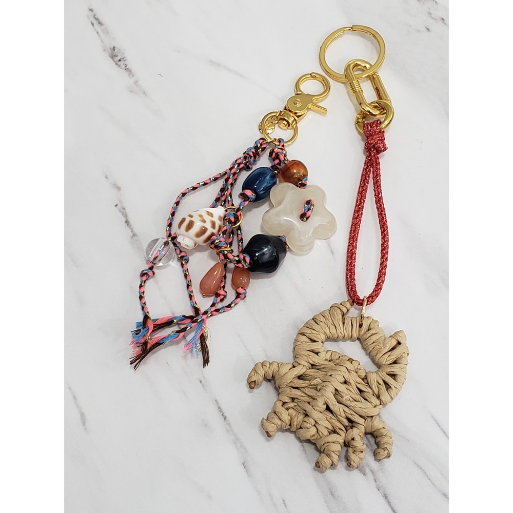 SET 2 Mayamar Crab Raffia BAG CHARM Keychain Coastal Nautical Beads Whimsical